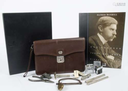 A Dunhill gold nibbed fountain pen and Dunhill clutch bag, together with a small quantity of