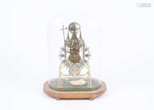 An early 20th Century E. Dent & Co brass skeleton clock, the pierced dial with Roman numerals with a