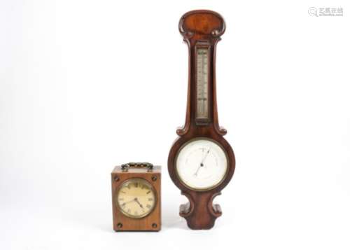 A William IV mahogany barometer, together with a French carriage timepiece or 'carriage clock'