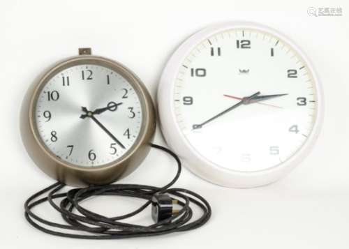 Vintage Smiths Electric Dial Clocks, two wall clocks 1960s and later including one with glazed metal