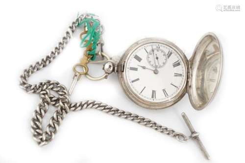 GENTS SILVER POCKET WATCH AND CHAIN