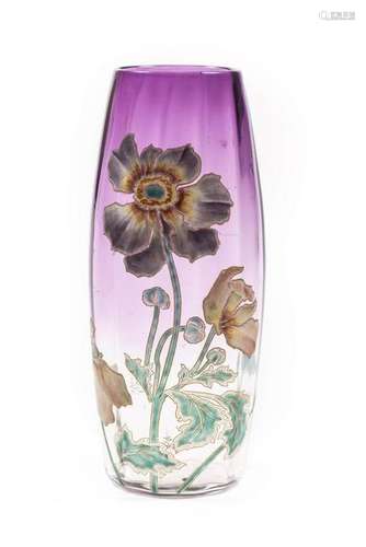 Vase en verre bicolore blanc et violet à dé