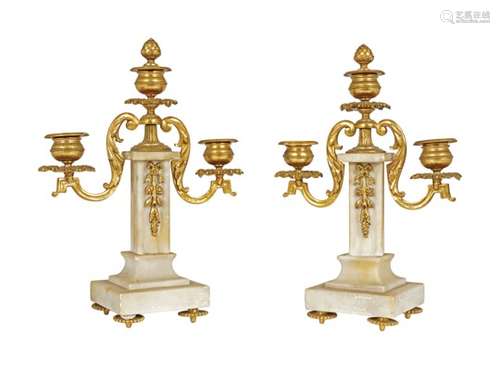 PAIR OF 19TH-CENTURY ORMOLU & MARBLE CANDELABRAS