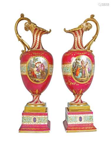 PAIR OF 19TH-CENTURY VIENNA PORCELAIN EWERS