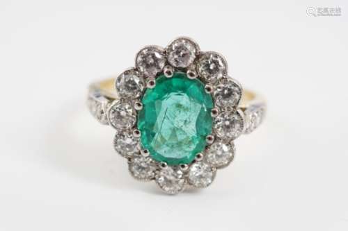 18 CT. GOLD EMERALD AND DIAMOND RING