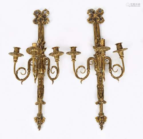 PAIR OF LARGE GILT BRONZE WALL APPLIQUES