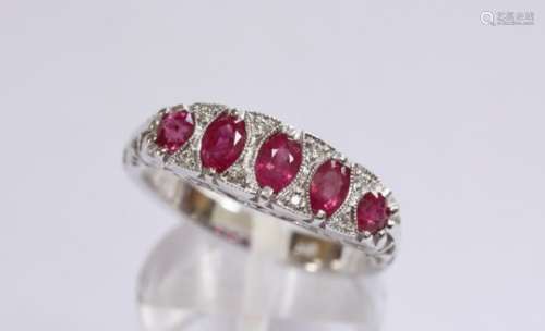 18CT WHITE GOLD RUBY AND DIAMOND RING