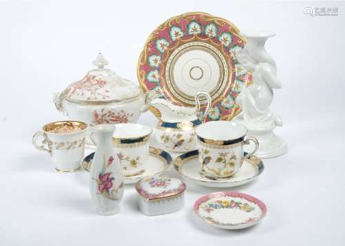 A Tuscan china part tea set depicting exotic birds together with other ceramics, mostly British