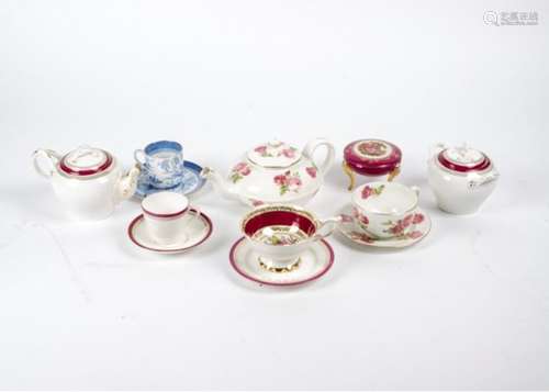 A box of china including 'tea for one' retailed by Harrods Knightsbridge in a rose pattern, with