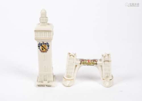 A Crested china Carillon Tower for Loughborough, by Willow China, together with a City of London