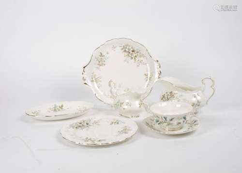 A Royal Albert Brigadoon pattern part dinner service including twin handled soup bowls, together