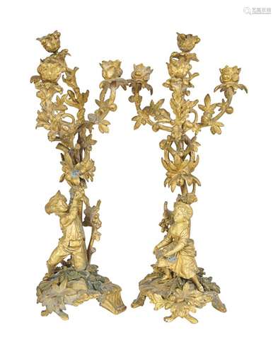 PAIR OF LARGE GILT BRONZE CANDELABRAS