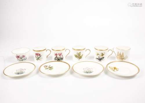 A Royal Worcester botanical part coffee service consisting of fourteen cups, fifteen saucers, a