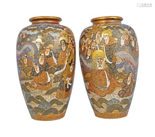 PAIR OF LARGE 19TH-CENTURY SATSUMA VASES