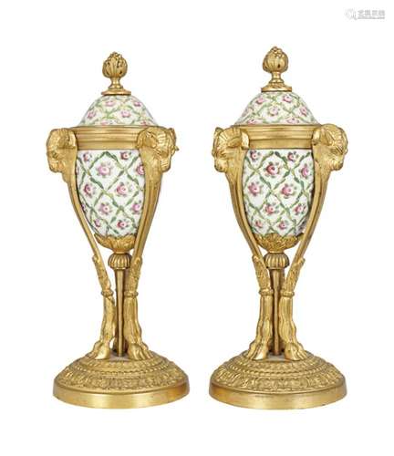 PAIR OF FRENCH ORMOLU AND PORCELAIN CANDELSTICKS