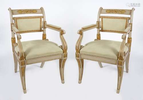 PAIR OF EDWARDIAN CARVED GILTWOOD ARMCHAIRS