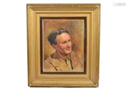 Marjorie Heather (1904-1989) oil on canvas, portrait of Grahame Dorbain, 60cm x 44 cm, in a gilt