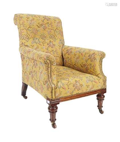 19TH-CENTURY UPHOLSTERED GENTLEMANS LIBRARY CHAIR