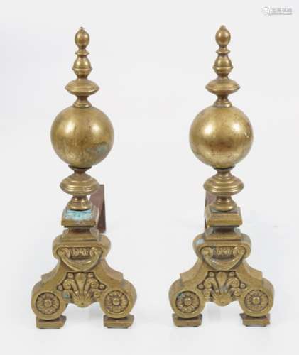 PAIR OF LARGE 19TH-CENTURY BRASS FIRE DOGS