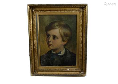 A Victorian oil on board portrait of a young boy unsigned, in gilt frame, internal dimensions