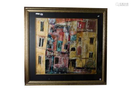 Anna Lorimer (present) mixed media on paper, French street scene', signed 'Anna Lorimer' (lower