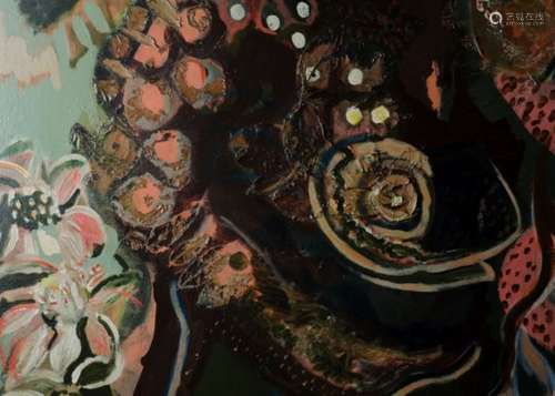 Clarke 20th Century mixed media on canvas, Fish swimming in a rock pool', titled (indistinct) 'A