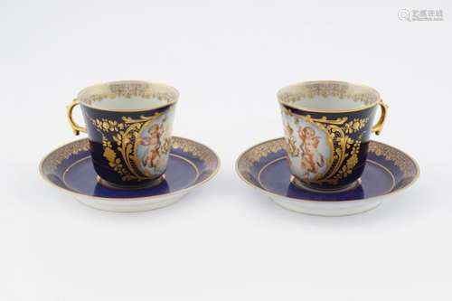 TWO CAPODIMONTE PORCELAIN CABINET CUPS & SAUCERS