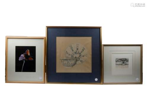 Three limited edition prints, including two etchings of outbuildings, 'Cottages I' 161/200 & '