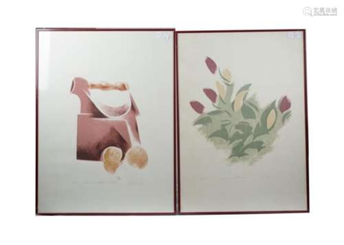 A print of aubergines together with two others by the same artists, all bearing a signature and