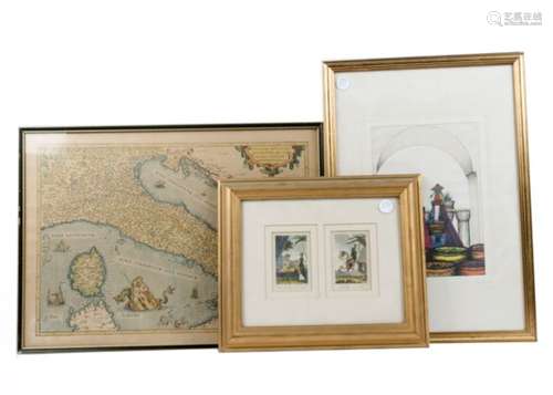 A pair of framed and glazed prints of South American women, together with a framed and glazed