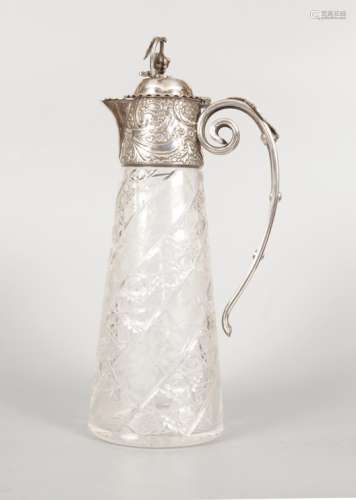 SILVER PLATED AND GLASS CLARET JUG
