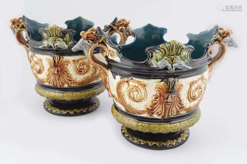 PAIR OF VICTORIAN DELPH JARDINIERES