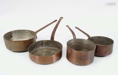 FOUR LARGE 19TH-CENTURY COPPER SAUCEPANS