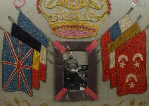 Of military interest a soldier's embroidery from an Egyptian WW1 campaign, his uniform suggests he