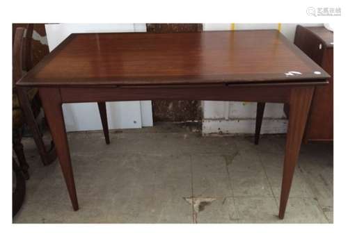 A Mid 20th Century teak drawer leaf table attributed to A. Younger Ltd, raised on shaped tapered