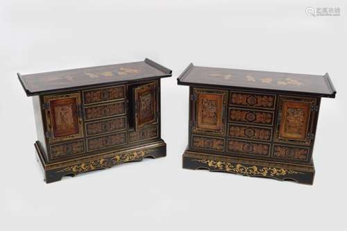 PAIR OF CHINESE LACQUERED AND CARVED PEDESTALS