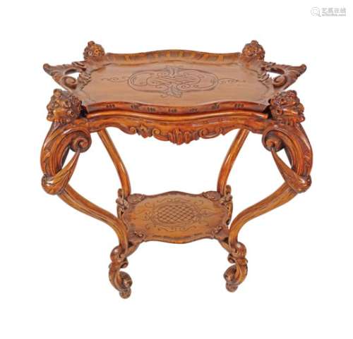 19TH-CENTURY CARVED WALNUT TRAY TOP TABLE