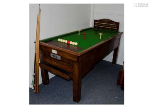 A 20th Century Jefferys Bros (Billiards) Ltd bar billiards table, complete with balls skittles and