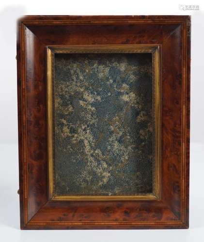 BRASS MOUNTED AMBOYNA AND INLAID PHOTO FRAME