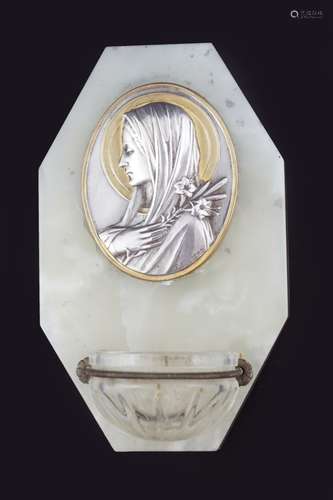 ALABASTER AND SILVER HOLY WATER FONT