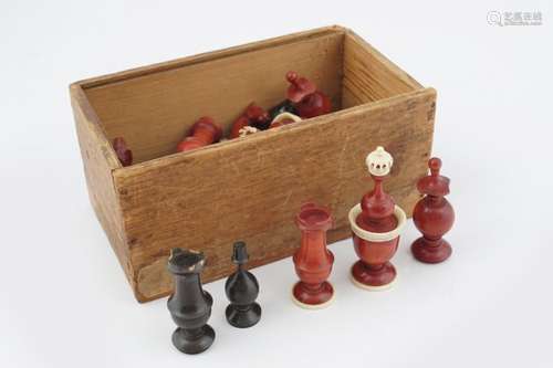 CARVED WOOD AND IVORY CHESS SET