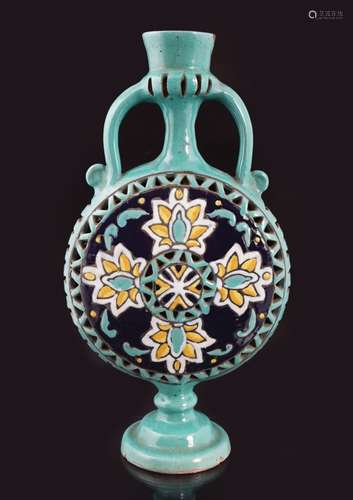 MAJOLICA GLAZED TERRACOTTA POLYCHROME MOONFLASK