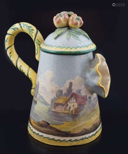 19TH-CENTURY FAIENCE POLYCHROME EWER AND COVER