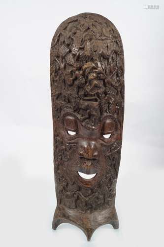 EARLY AFRICAN CARVED HARDWOOD CEREMONIAL MASK