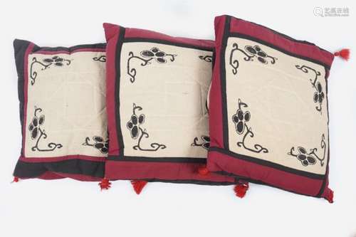 THREE VINTAGE SILK BACKED CUSHIONS