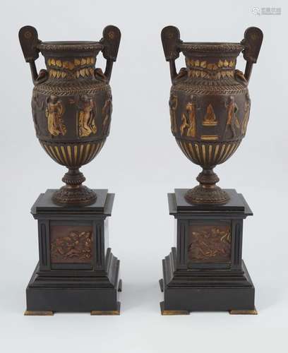 PAIR OF 19TH-CENTURY NEO-CLASSICAL BRONZE URNS