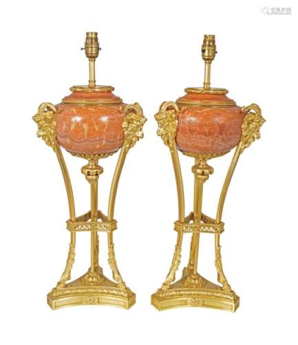 PAIR OF 19TH-CENTURY ORMOLU & MARBLE LAMPS