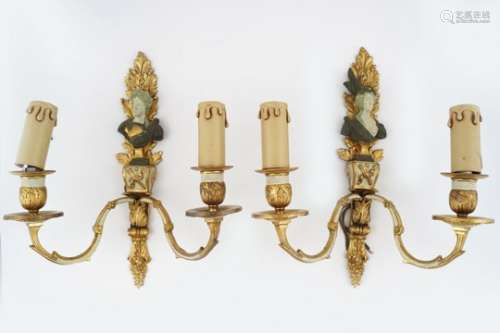 PAIR OF ORMOLU AND FIGURAL WALL LIGHTS