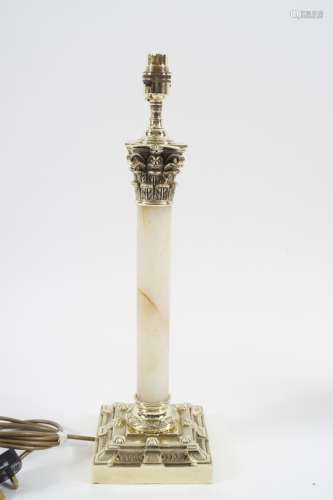 19TH-CENTURY ALABASTER AND BRASS TABLE LAMP