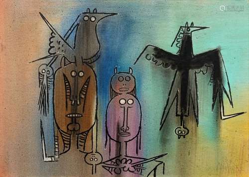 Wifredo Lam (Cuban, 1902-1982) Personajes con Pajaro